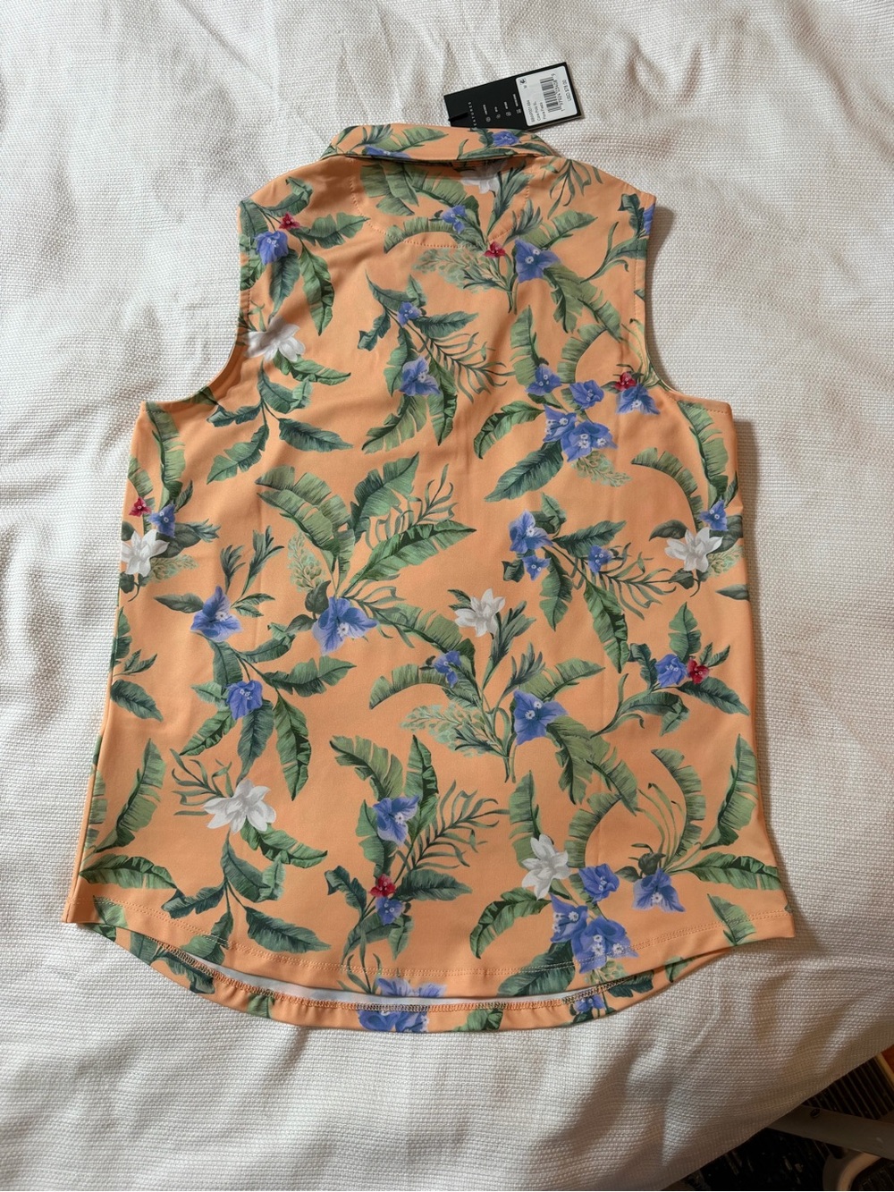 Bad Birdie Peach Tropical Floral Sleeveless Polo - Picture 5 of 6